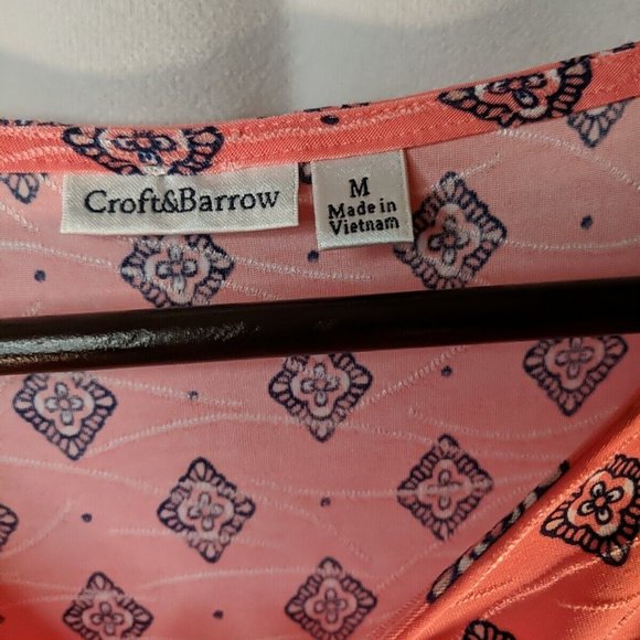 Croft & Barrow Pink Pattern 3/4 sleeve Tunic Top Shirt Blouse Womens Medium M - Picture 3 of 9